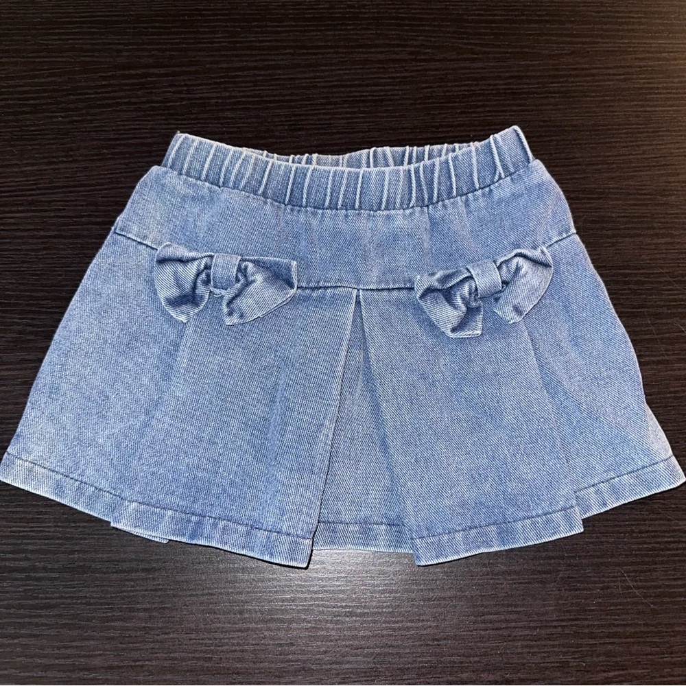 Cute Blue Denim Skirt with Bows